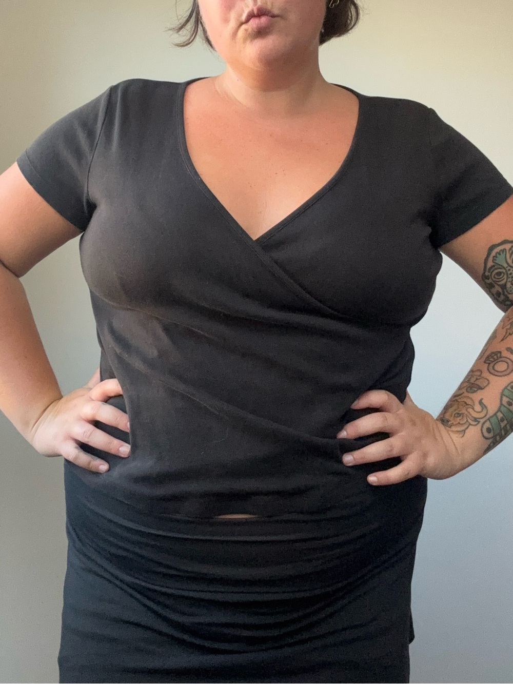 Moda International Black V-Neck Wrap Tee